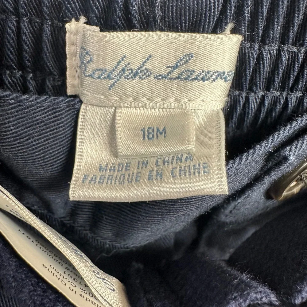 Ralph Lauren Chino Pants Kids 18M Navy Blue Sailboat Embroidered Belted